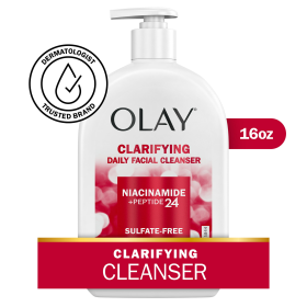 Olay Clarifying Face Wash, Facial Cleanser with Niacinamide, Fights Dryness in All Skin Types, 16 fl oz